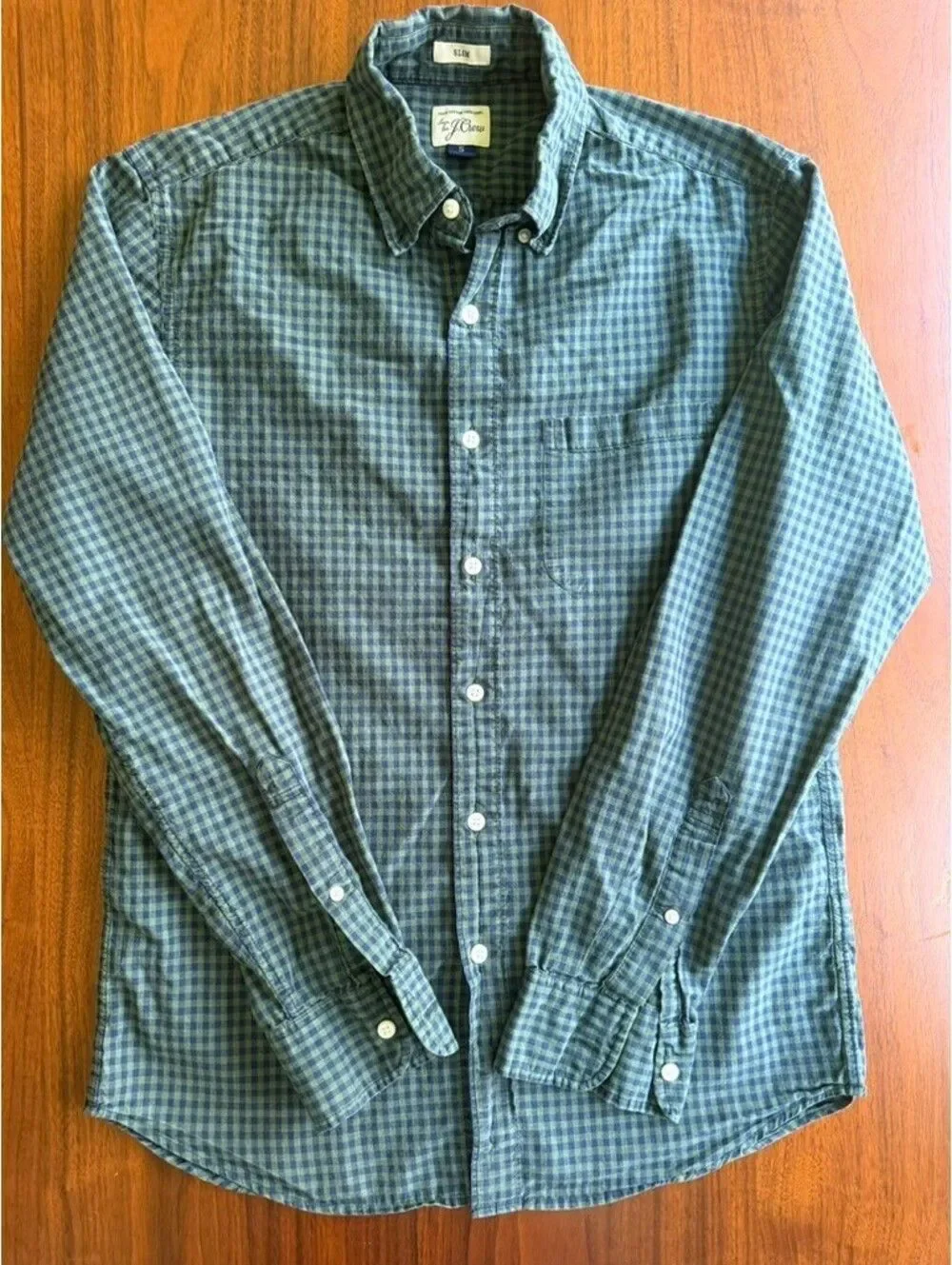 J.Crew Men's Slim Fit Button-Down Navy & Green Gingham Shirt - Size S